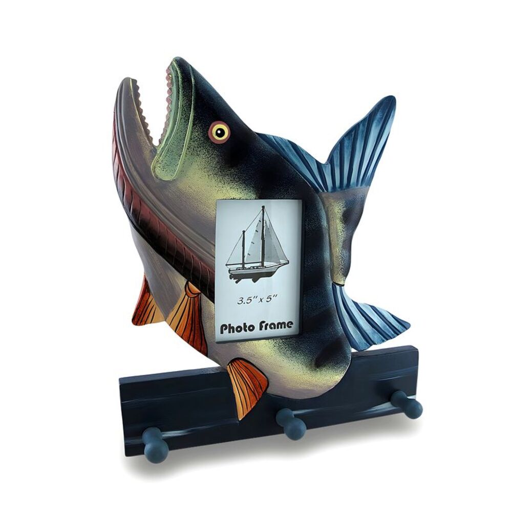 Colorful Wooden Bass Shaped Decorative Hanging Photo Frame and Wall Hooks